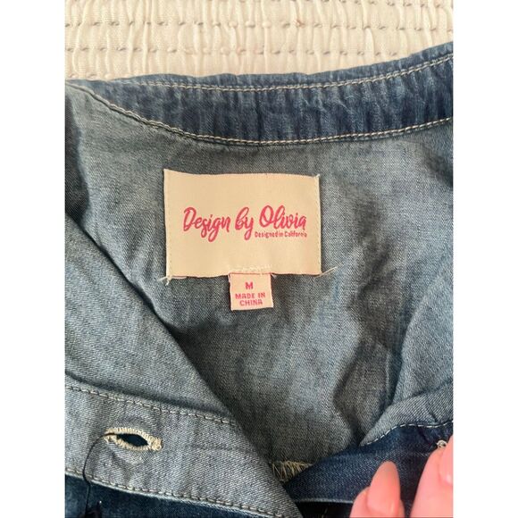 Design by Olivia Women's Cap Sleeve Button Down Denim Chambray Shirt NEEW NWt - Picture 7 of 9